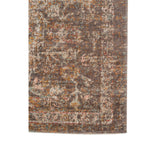 Taupe medallion area rug with scattered distressed motif pattern on rectangular surface