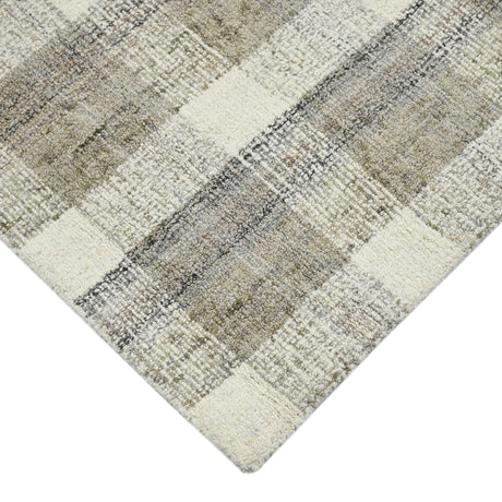 Rectangular plaid area rug in ivory, sand, and charcoal tones with textured weave.