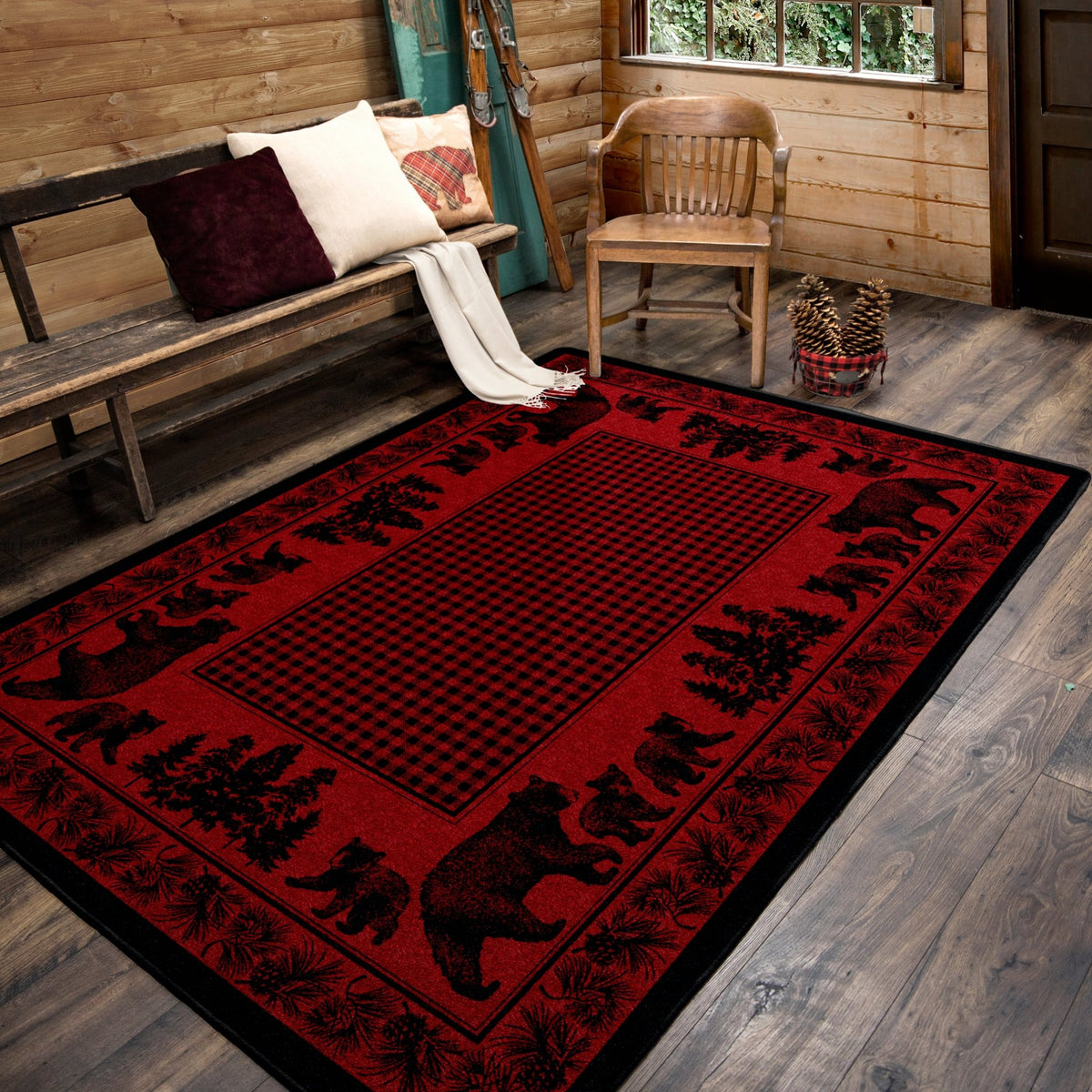 American Dakota Bear Family Red Rug - 0116RED234