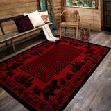 American Dakota Bear Family Red Rug - 0116RED234