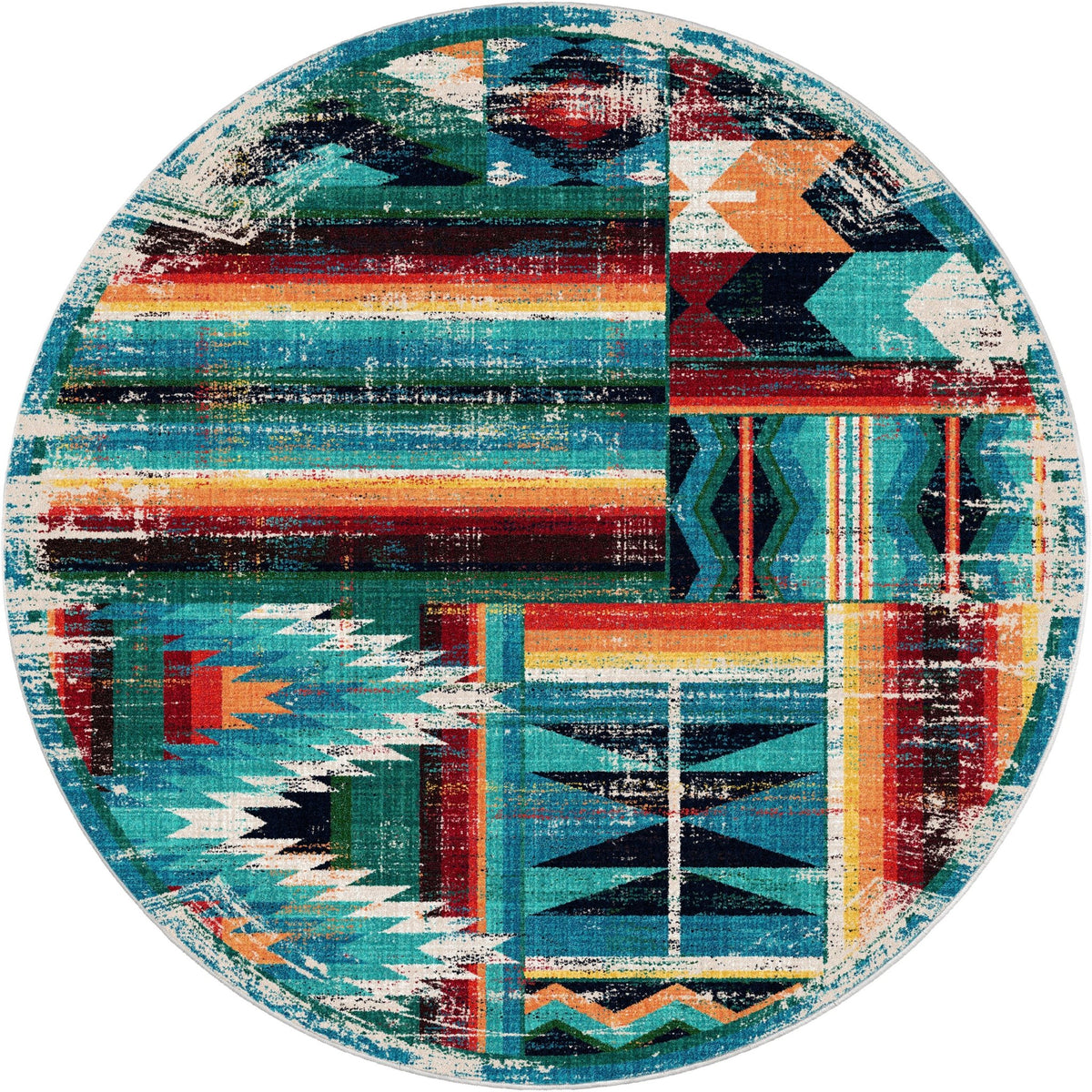American Dakota Caverns Turquoise Patchwork Rug - 0625TQP234