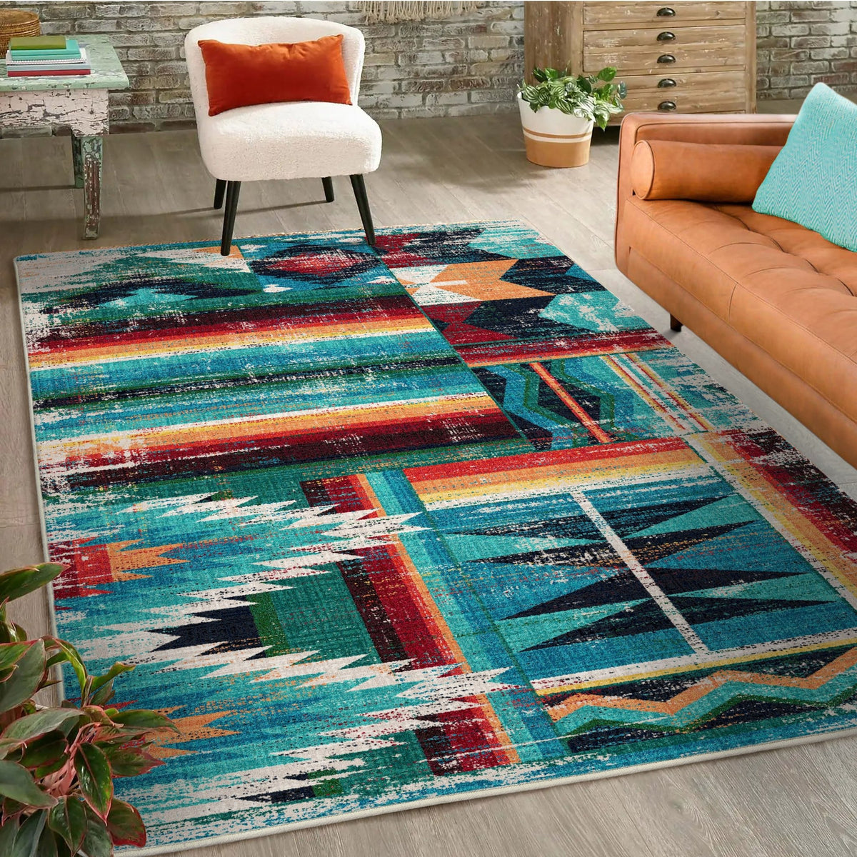 American Dakota Caverns Turquoise Patchwork Rug - 0625TQP234