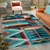 American Dakota Caverns Turquoise Patchwork Rug - 0625TQP234