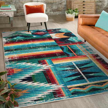 American Dakota Caverns Turquoise Patchwork Rug - 0625TQP234