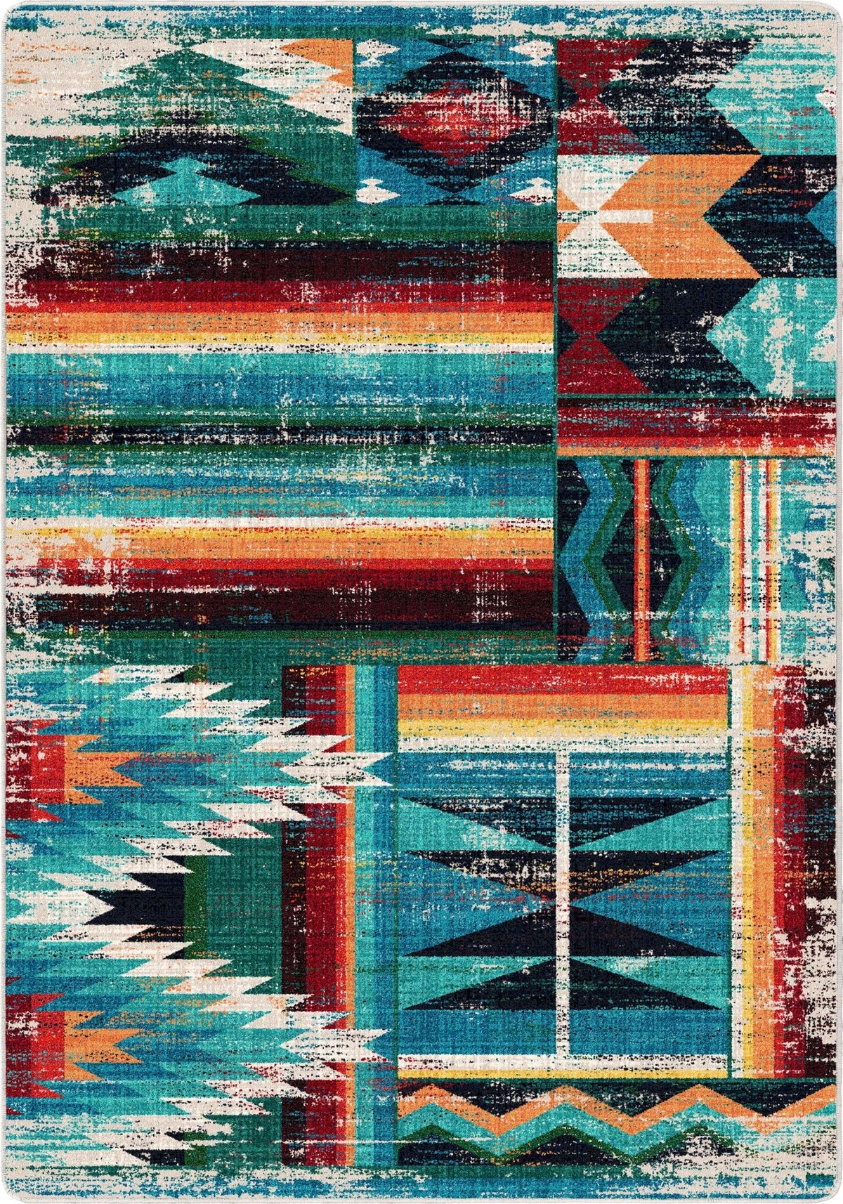 American Dakota Caverns Turquoise Patchwork Rug - 0625TQP234