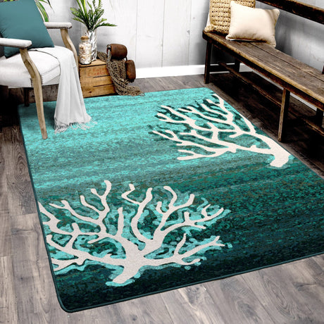 American Dakota Coral Pattern Aqua Rug - 0199AQU234