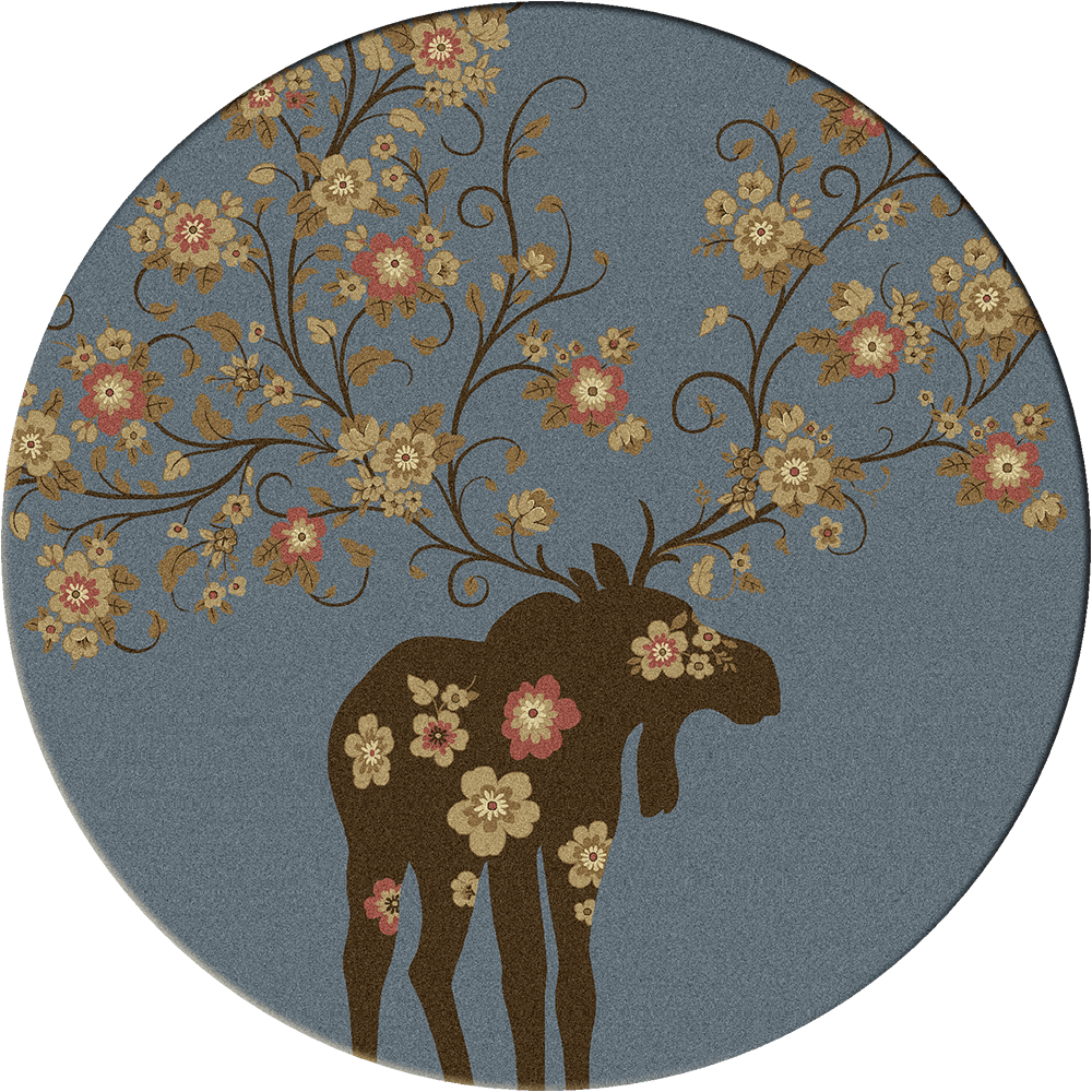 American Dakota Moose Blossom Blue Rug - 0021BLU234