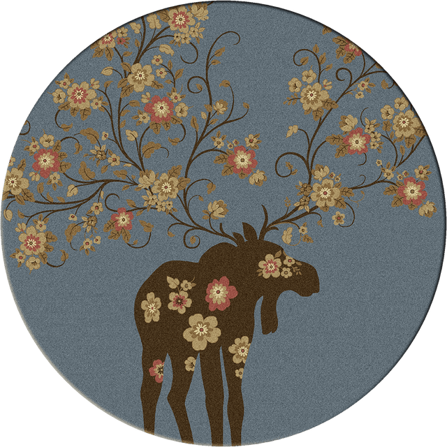 American Dakota Moose Blossom Blue Rug - 0021BLU234