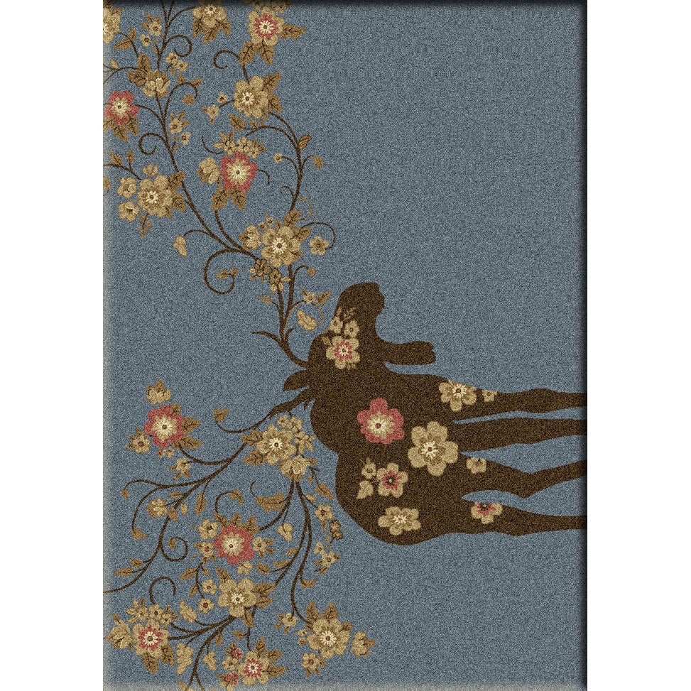 American Dakota Moose Blossom Blue Rug - 0021BLU234