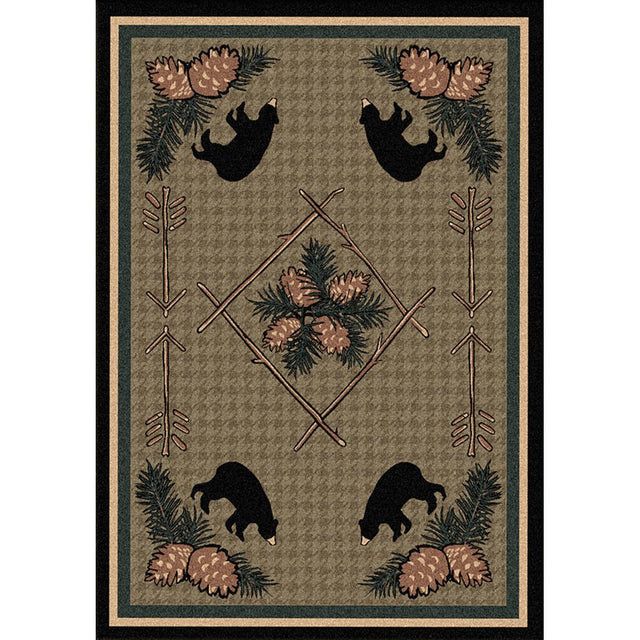 American Dakota Pine Cone Bears Green Rug - 0090GRN234