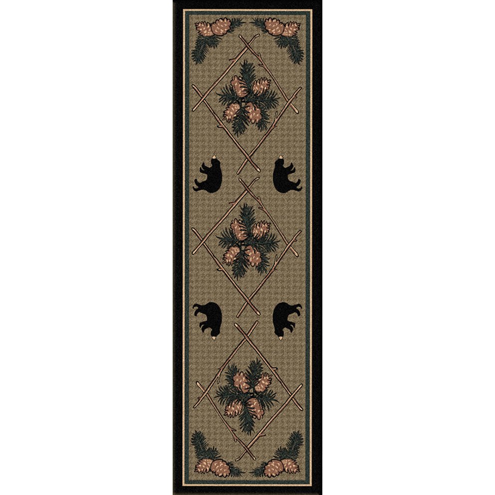 American Dakota Pine Cone Bears Green Rug - 0090GRN234