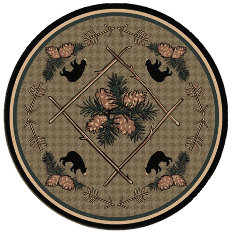 American Dakota Pine Cone Bears Green Rug - 0090GRN234