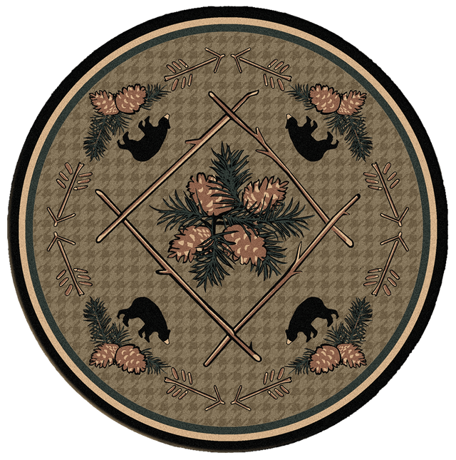 American Dakota Pine Cone Bears Green Rug - 0090GRN234