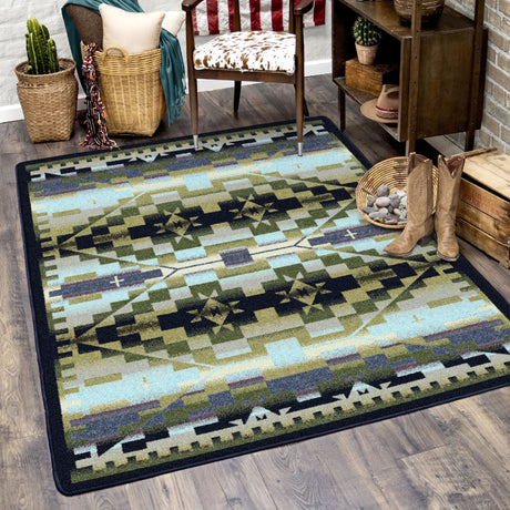 American Dakota Rainbow Blanket Blue Shades Rug