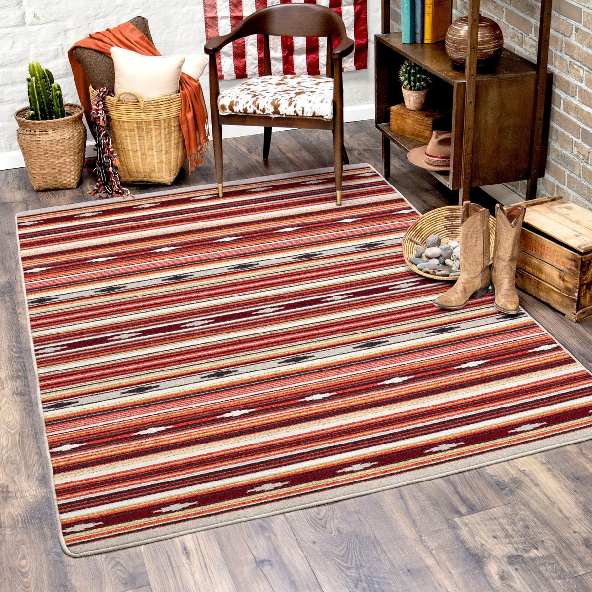 American Dakota Remington Stripe Red Multi Rug - 0645RDM234