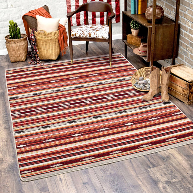American Dakota Remington Stripe Red Multi Rug - 0645RDM234