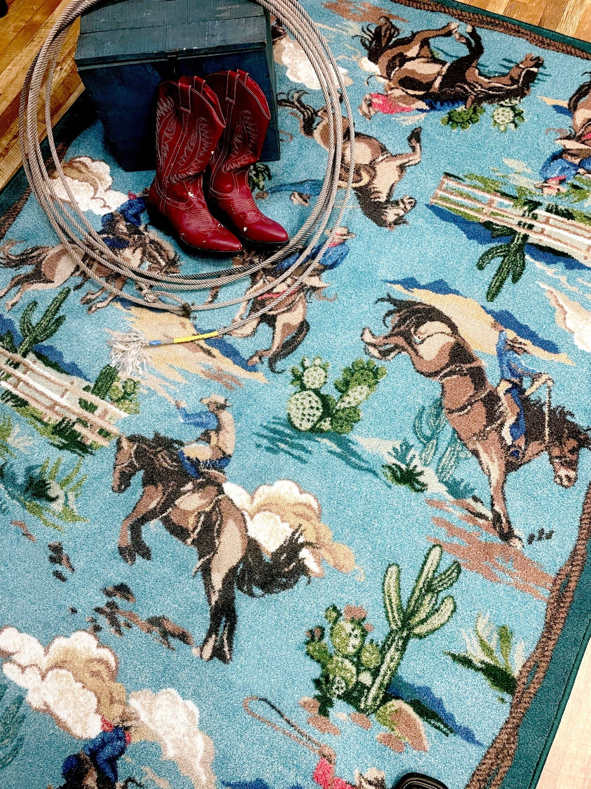 American Dakota Retro Cowboy Blue Rug - 0683BLU234