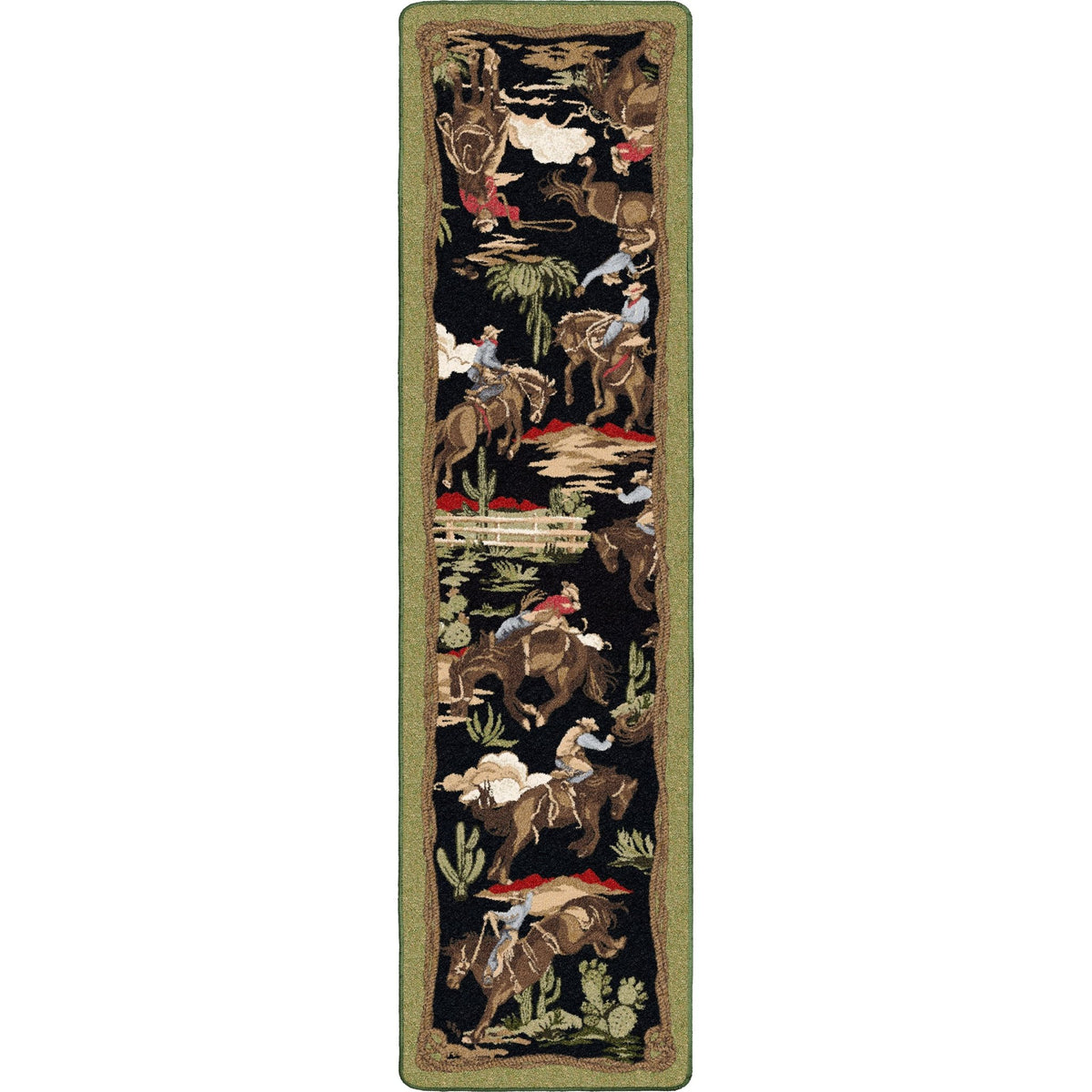 American Dakota Retro Cowboy Green and Black Rug - 0683GBK217