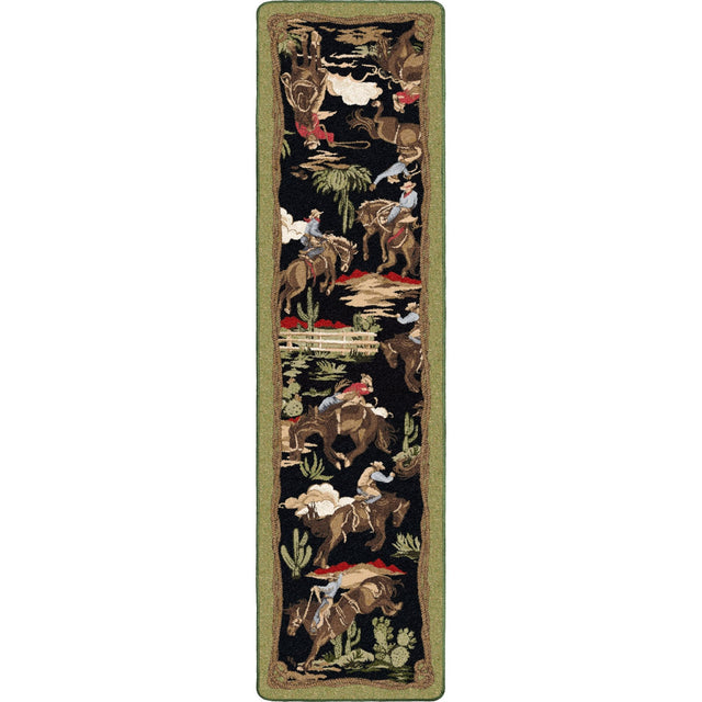 American Dakota Retro Cowboy Green and Black Rug - 0683GBK217