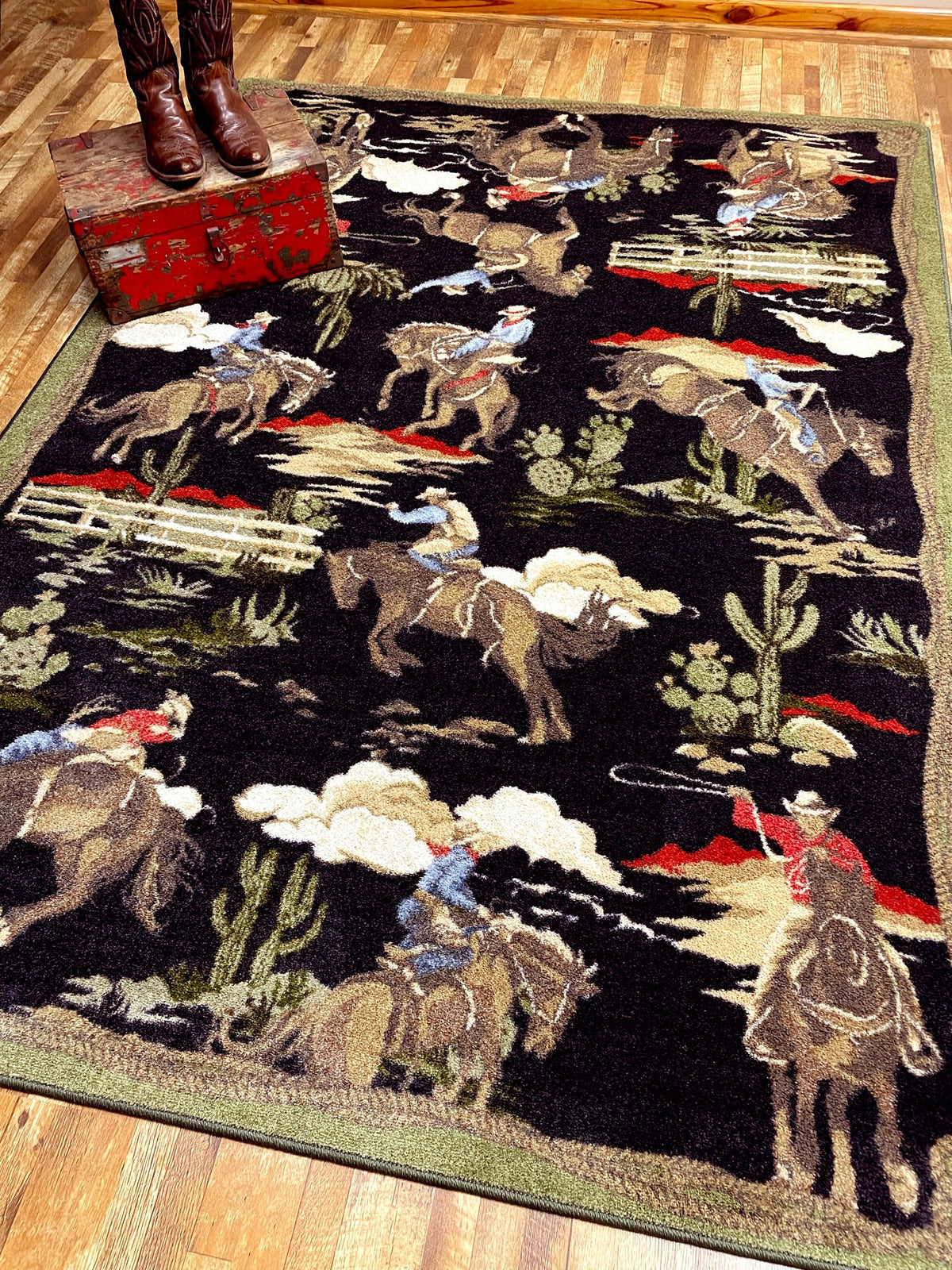American Dakota Retro Cowboy Green and Black Rug - 0683GBK217