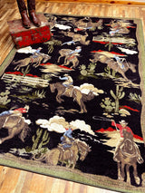 American Dakota Retro Cowboy Green and Black Rug - 0683GBK217