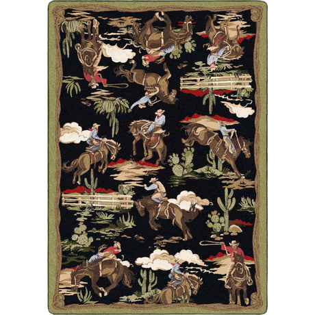 American Dakota Retro Cowboy Green and Black Rug - 0683GBK217