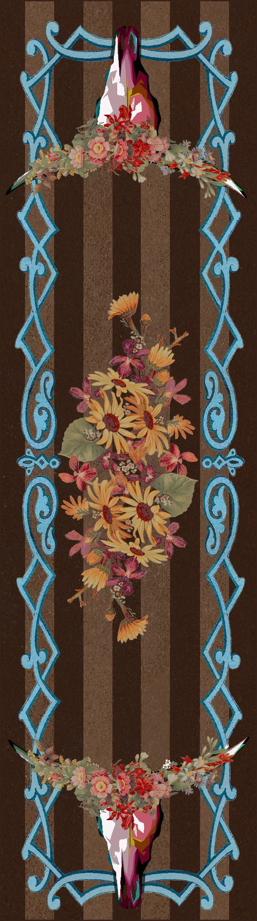 American Dakota Ruiz Floral Longhorn Chocolate Rug - R0311CHC234