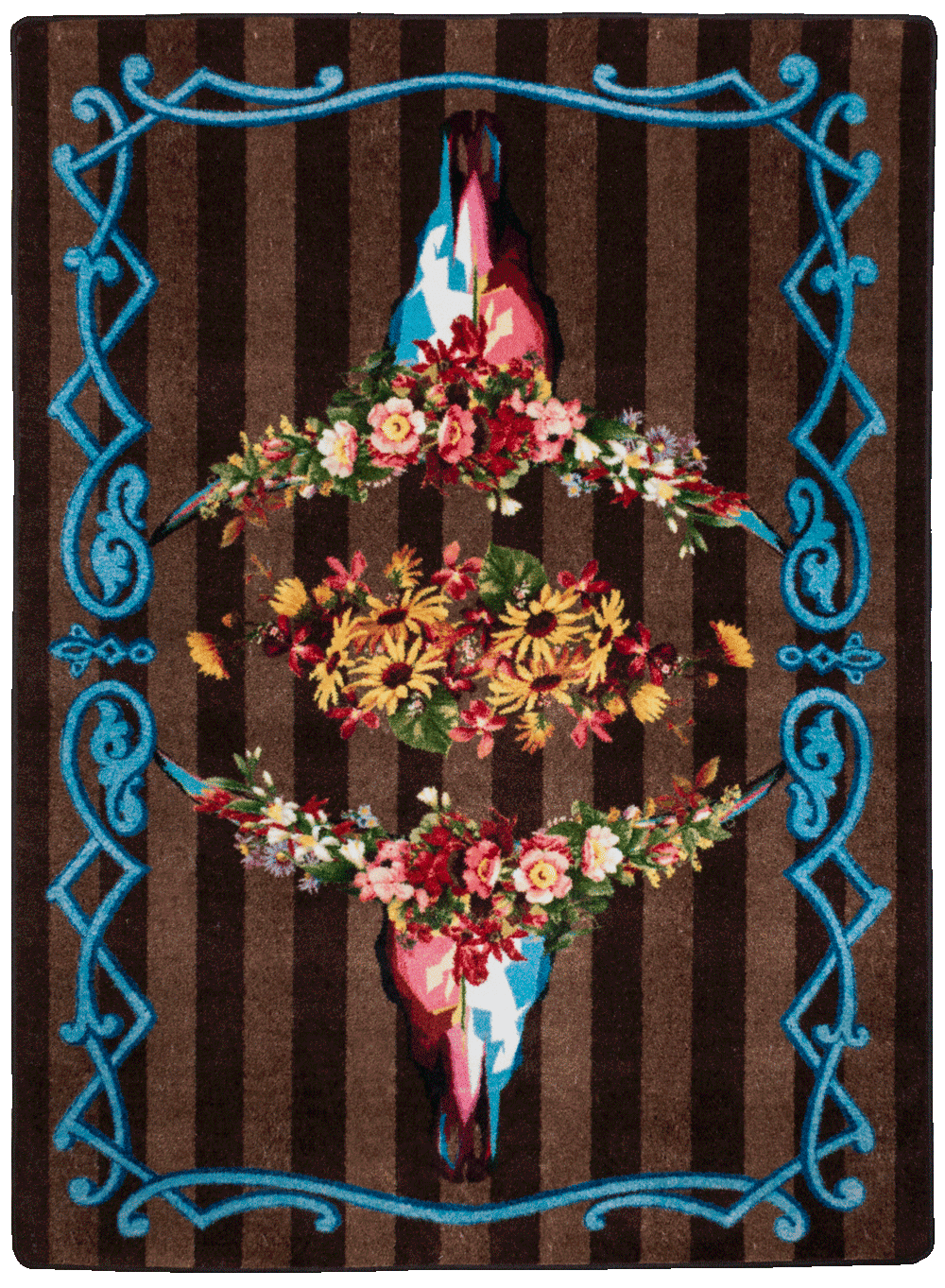 American Dakota Ruiz Floral Longhorn Chocolate Rug - R0311CHC234