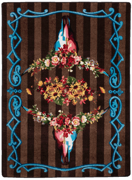 American Dakota Ruiz Floral Longhorn Chocolate Rug - R0311CHC234