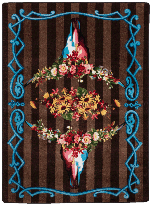 American Dakota Ruiz Floral Longhorn Chocolate Rug - R0311CHC234