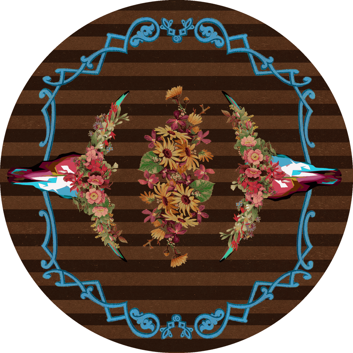 American Dakota Ruiz Floral Longhorn Chocolate Rug - R0311CHC234