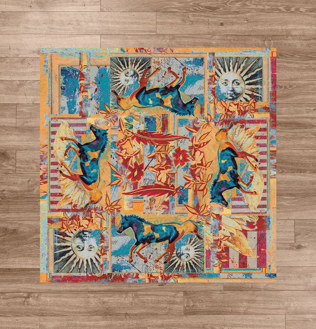 American Dakota Ruiz Galloping Horses Teal Rug - R0223TEL234