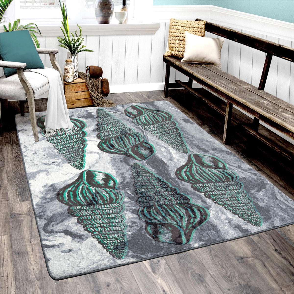 American Dakota Sally Sold Gray and Aqua Rug - 0466GNA234