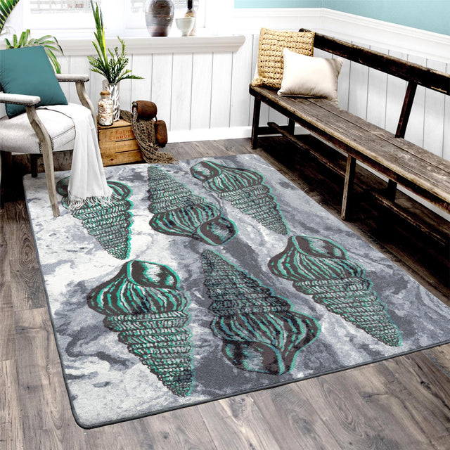 American Dakota Sally Sold Gray and Aqua Rug - 0466GNA234