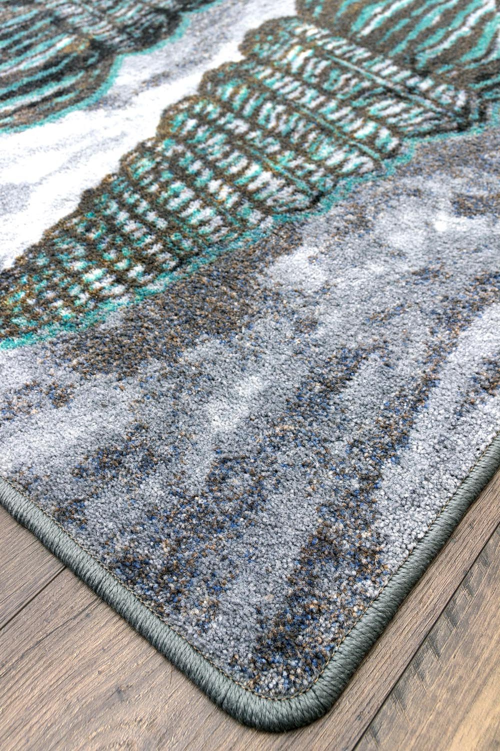 American Dakota Sally Sold Gray and Aqua Rug - 0466GNA234