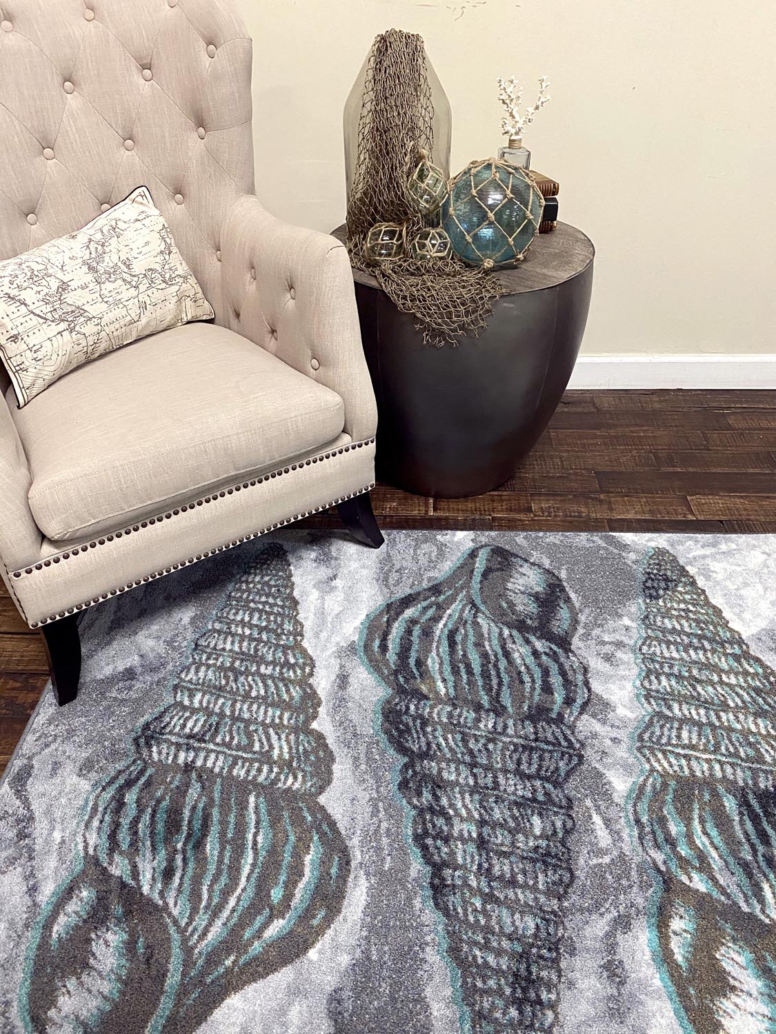 American Dakota Sally Sold Gray and Aqua Rug - 0466GNA234