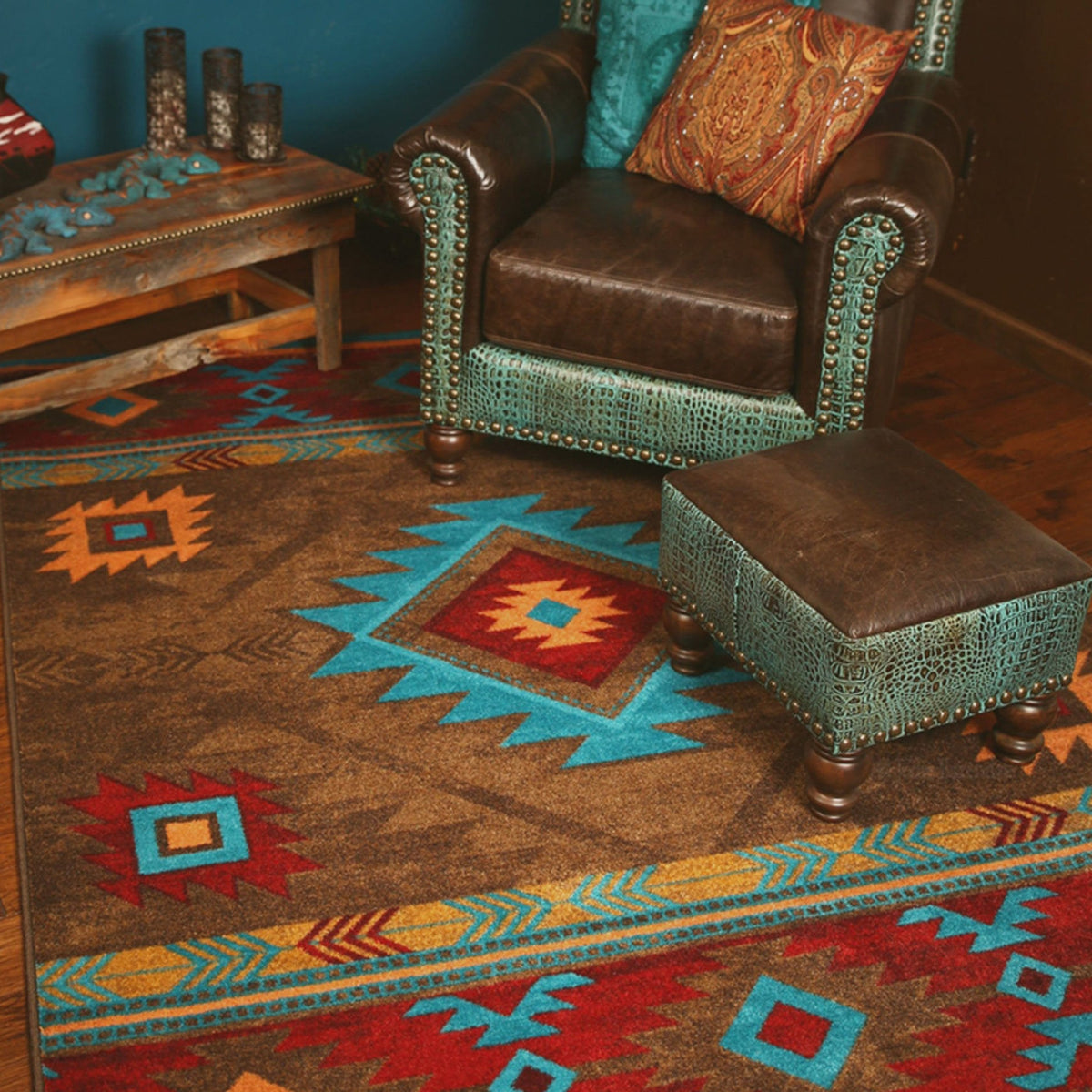 American Dakota Whisky River Turquoise Rug