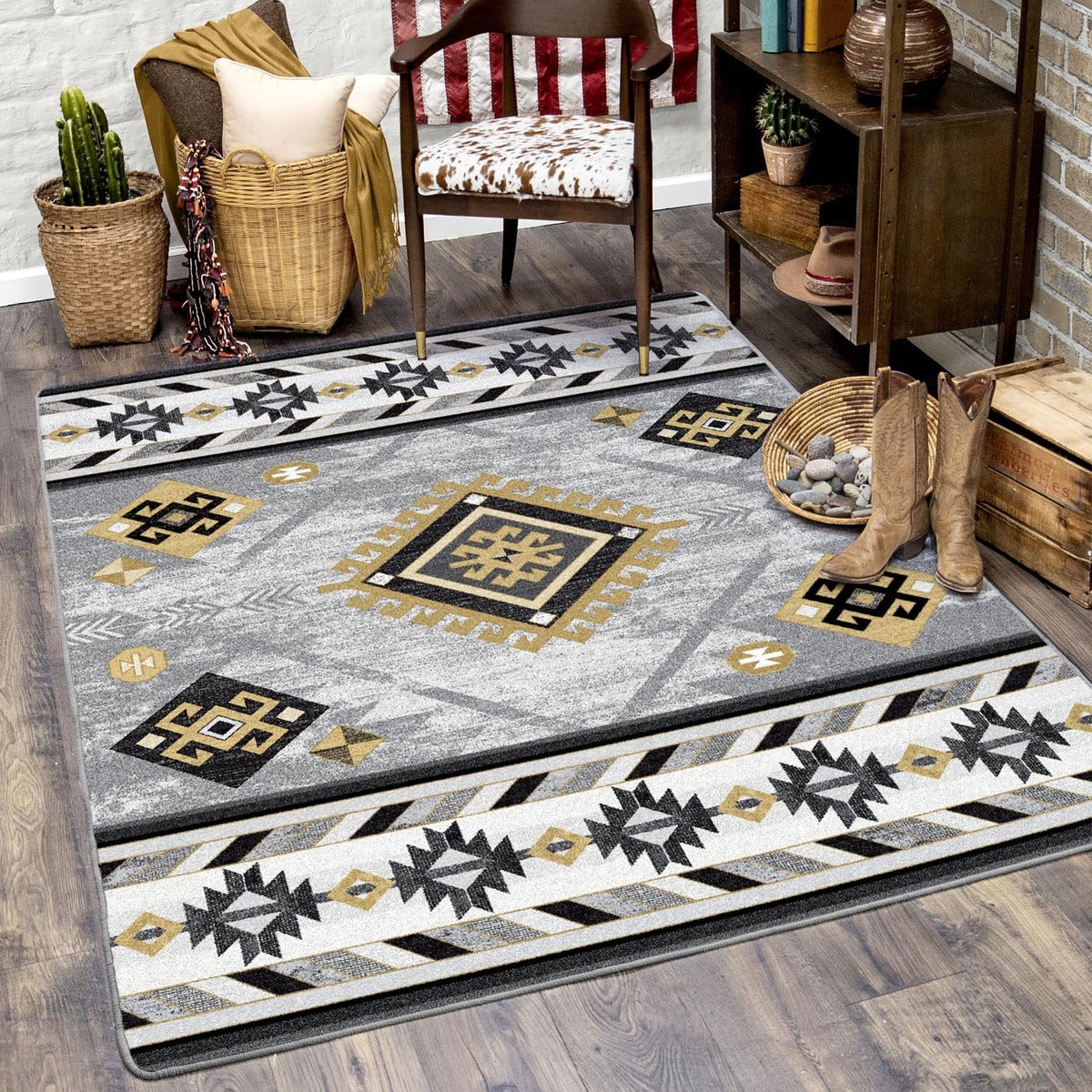 American Dakota Wild Whiskey Grey and Gold Rug