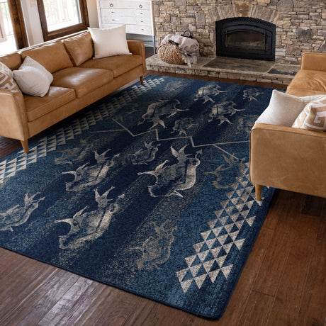 American Dakota Will K Buffalo Rising Midnight Rug - 0786MNT234