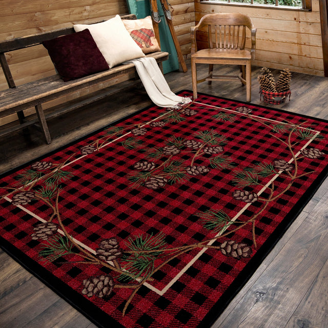 American Dakota Wooded Pines Red Rug - 0180RED234
