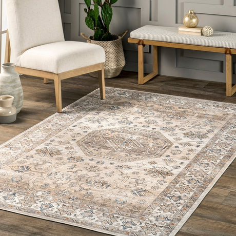 AreaRugs.com Machine Washable Wavaj Nwa1022A Ivory Rug - AreaRugs.com - nwa1022a - 1016