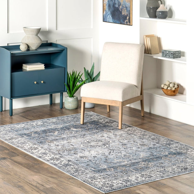 AreaRugs.com Machine Washable Wavaj Nwa1025A Blue Rug.