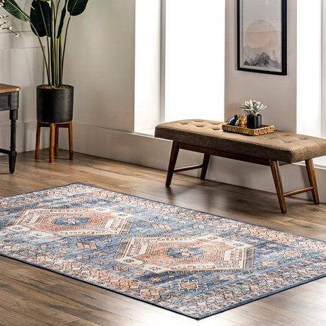 AreaRugs.com Machine Washable Wavaj Nwa1040A Blue Rug - AreaRugs.com - nwa1040a - 812