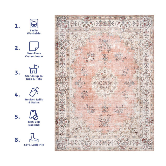 AreaRugs.com Machine Washable Wavaj Nwa1041D Peach Rug.