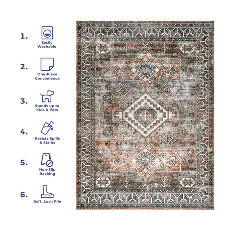 AreaRugs.com Machine Washable Wavaj Nwa1046B Rust Rug.