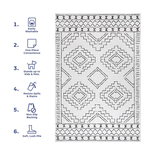 AreaRugs.com Machine Washable Wavaj Nwa1048A White Rug.