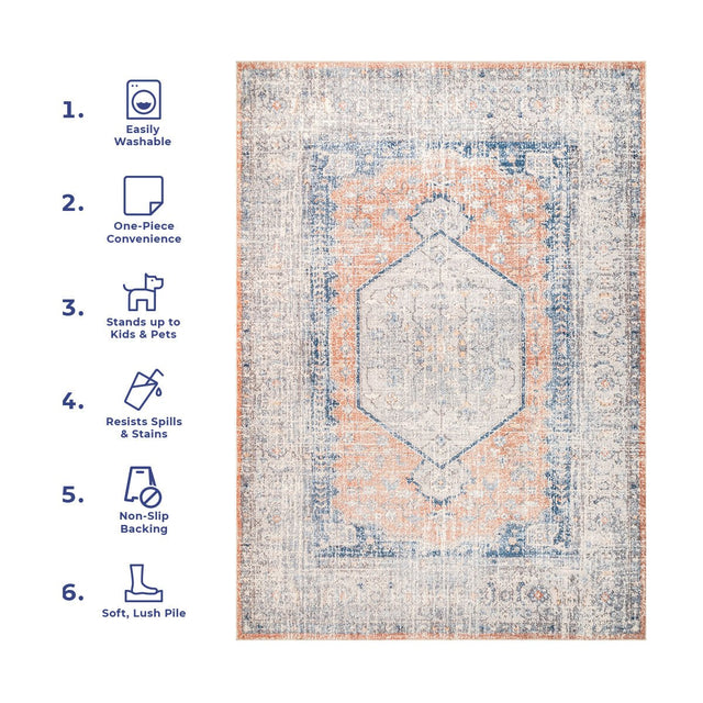 AreaRugs.com Machine Washable Wavaj Nwa1057B Peach Rug.