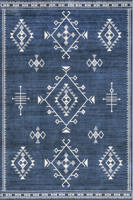 AreaRugs.com Machine Washable Wavaj Nwa1069C Navy Rug - AreaRugs.com - nwa1069c - 610