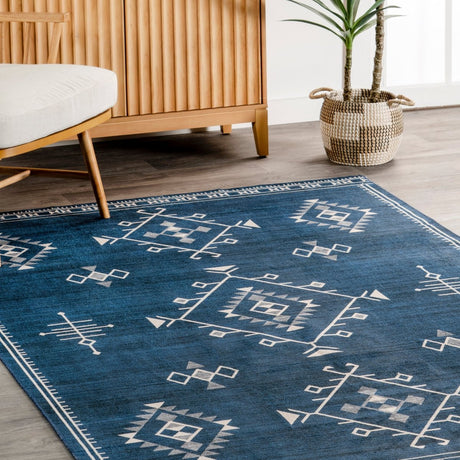 AreaRugs.com Machine Washable Wavaj Nwa1069C Navy Rug - AreaRugs.com - nwa1069c - 610