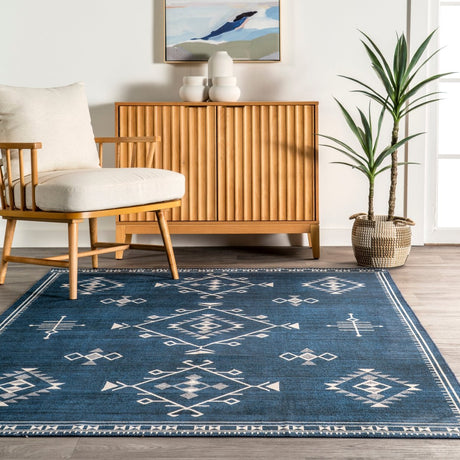 AreaRugs.com Machine Washable Wavaj Nwa1069C Navy Rug - AreaRugs.com - nwa1069c - 610